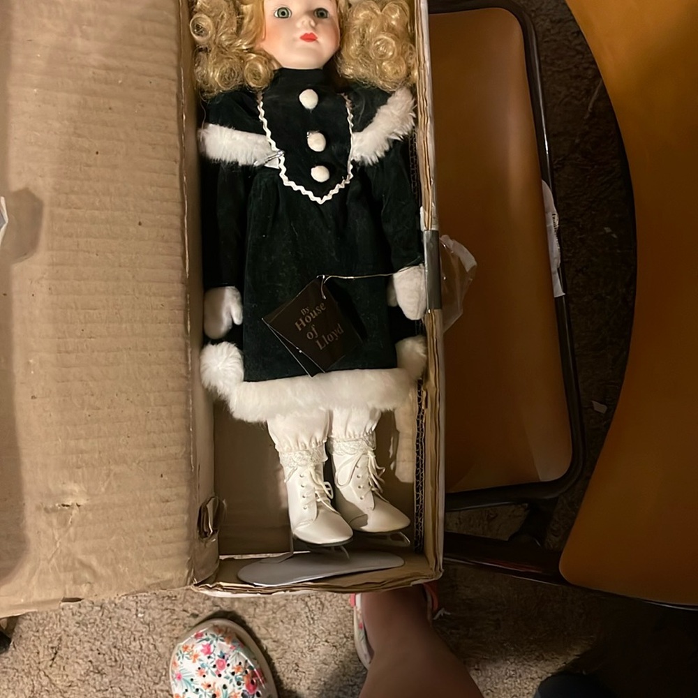House of Lloyd Porcelain Doll in Black and White Dress
